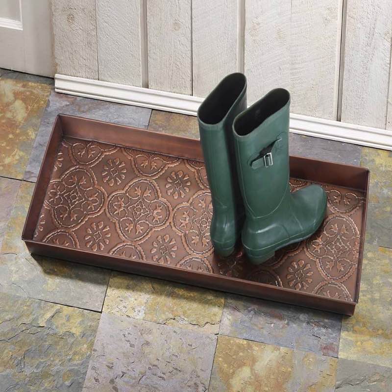 Hammered Metal Medallion Boot Tray-Copper