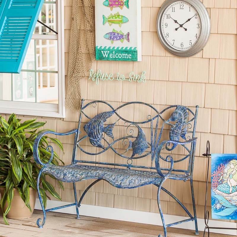 Blue Tropical Fish Metal Bench