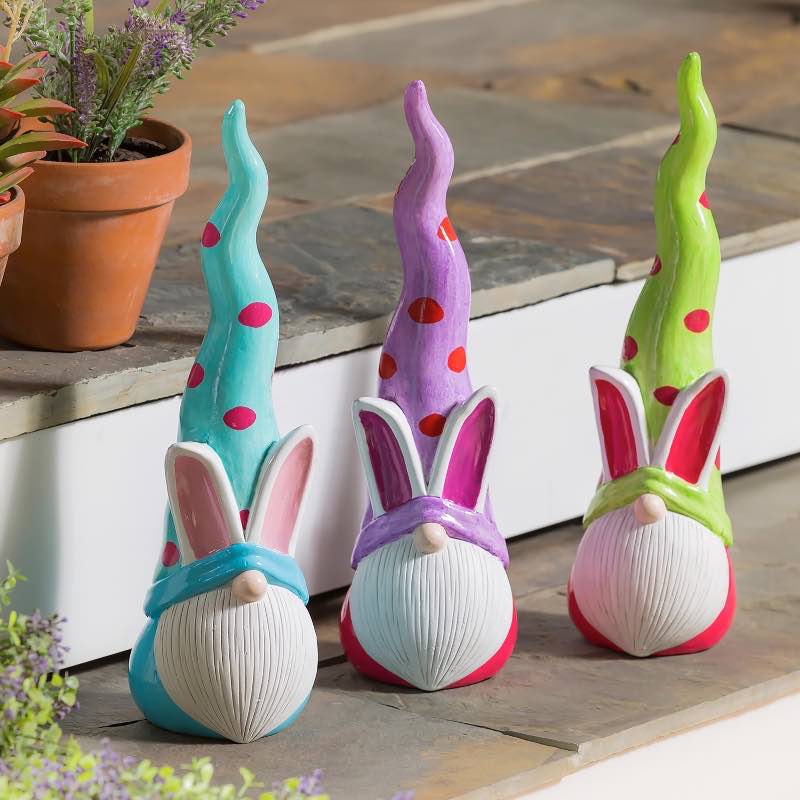 Ceramic Bunny Gnome Garden Statues, Set of 3