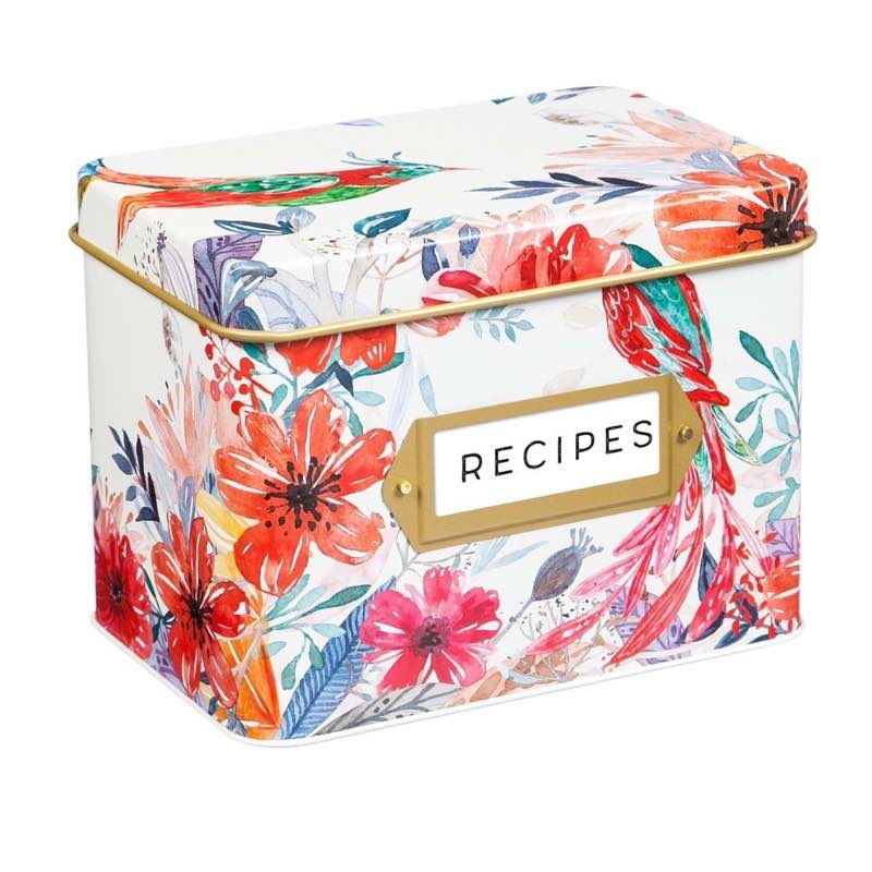 Recipe Tin with Recipe Cards and Ceramic Cup