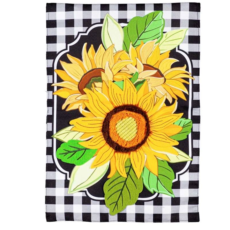 Sunflowers and Checks Linen Garden Flag