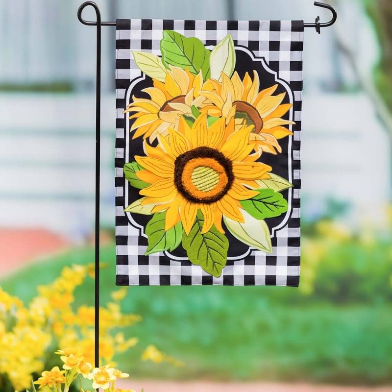 Sunflowers and Checks Linen Garden Flag