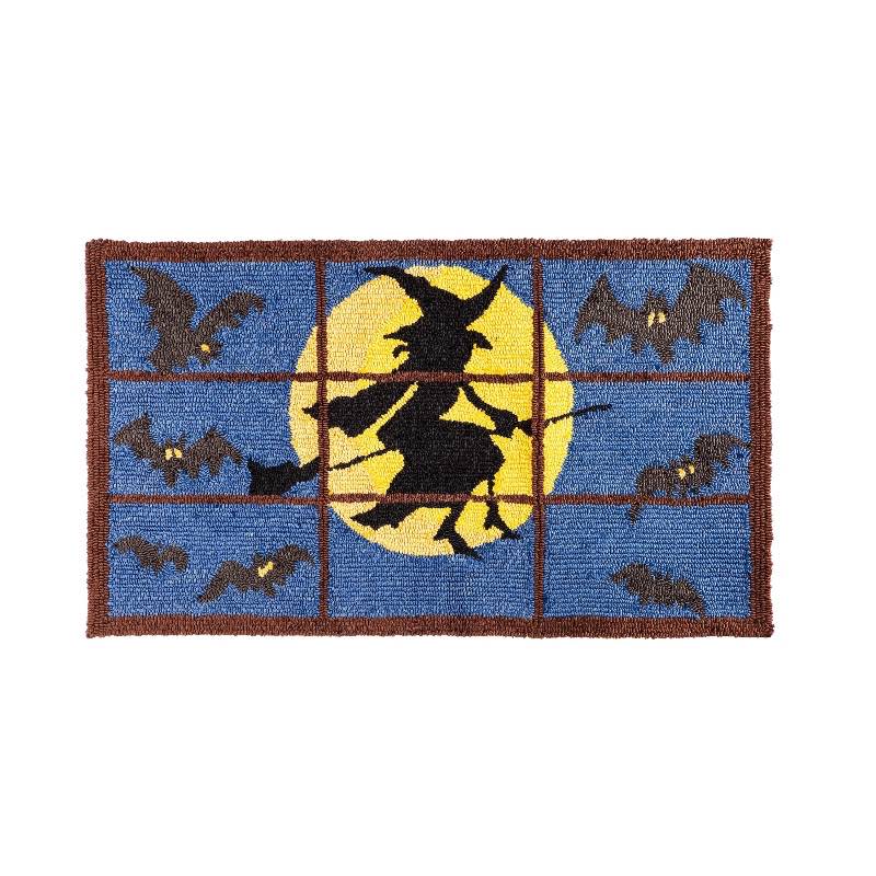 Indoor/Outdoor Halloween Flying Witch Hooked Accent Rug