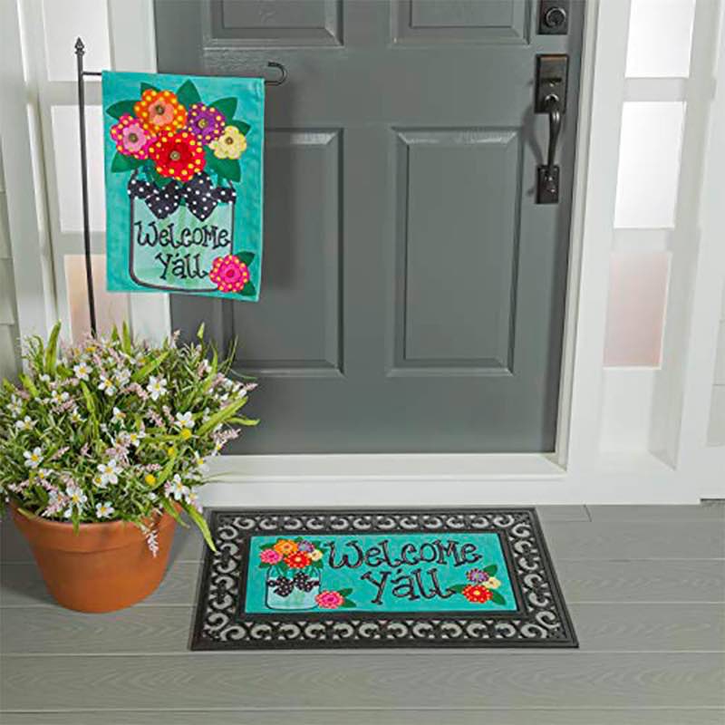 Welcome Y'all Burlap Garden Flag and Sassafras Mat Set