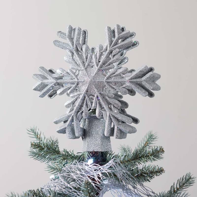 Silver Snowflake Christmas Tree Topper with LED Projected Stars