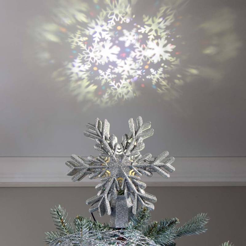 Silver Snowflake Christmas Tree Topper with LED Projected Stars