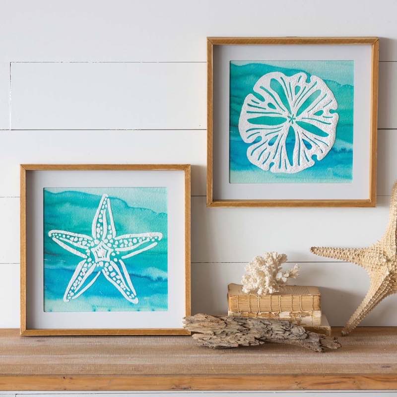 Sand Dollar and Starfish Framed Wall Art, Set of 2