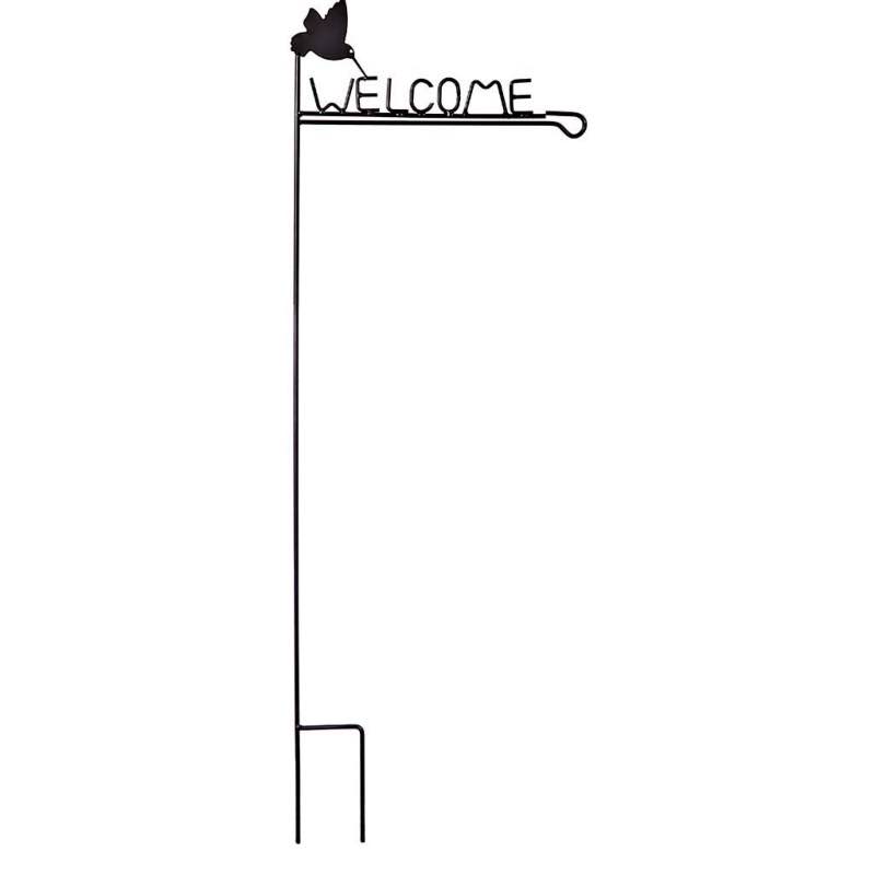 Welcome Garden Flag Stand with Hummingbird Design