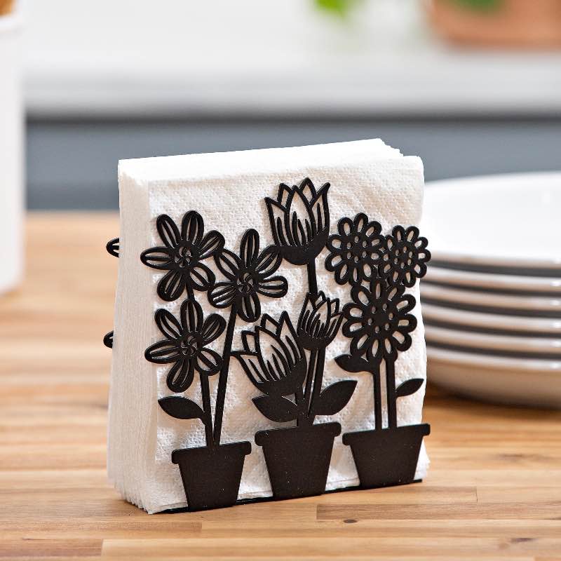 Metal Potted Flowers Napkin Holder