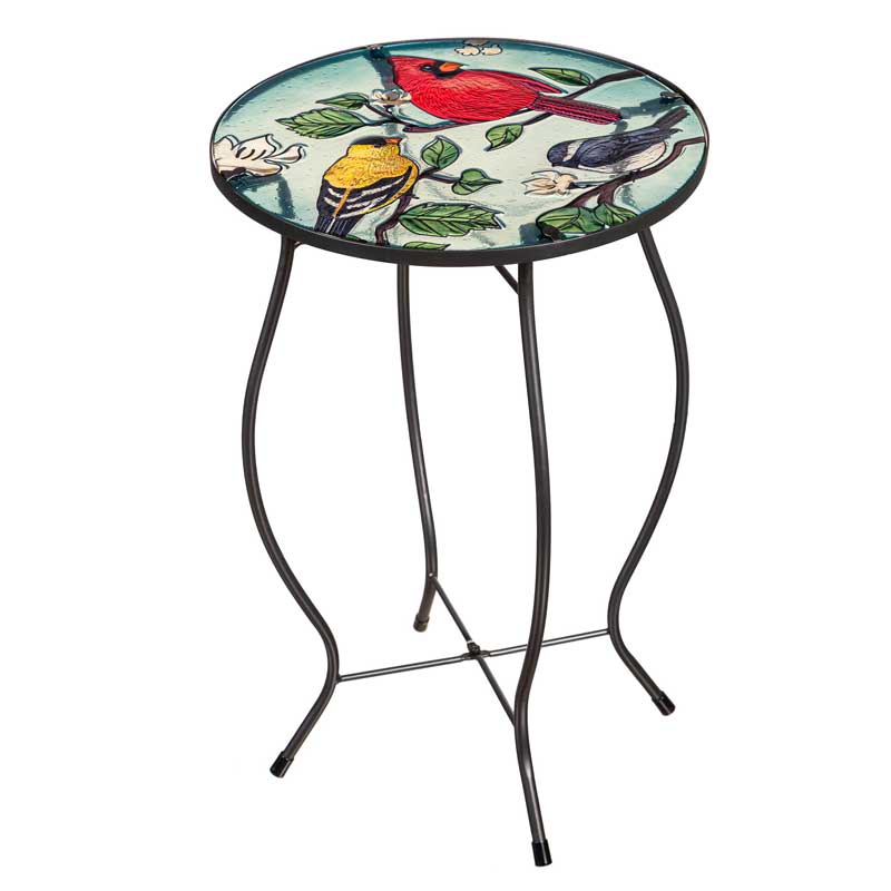 Glass Indoor/Outdoor Bird Friends Side Table