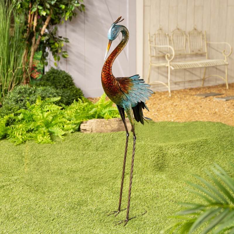 Colorful Crane Metal Garden Statue