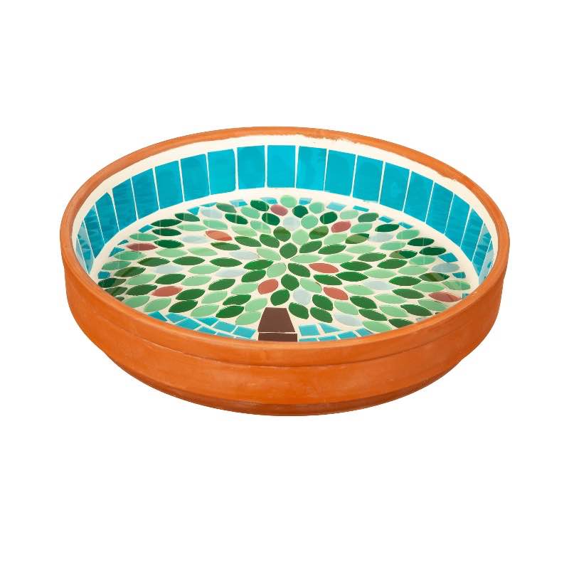 Tree Mosaic Glass Birdbath