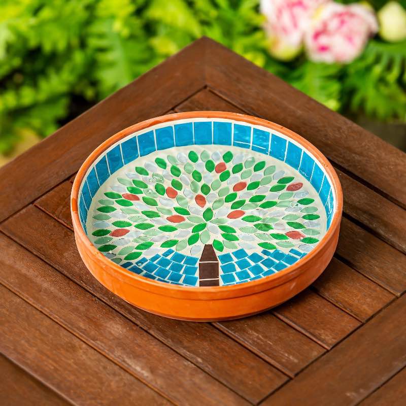 Tree Mosaic Glass Birdbath