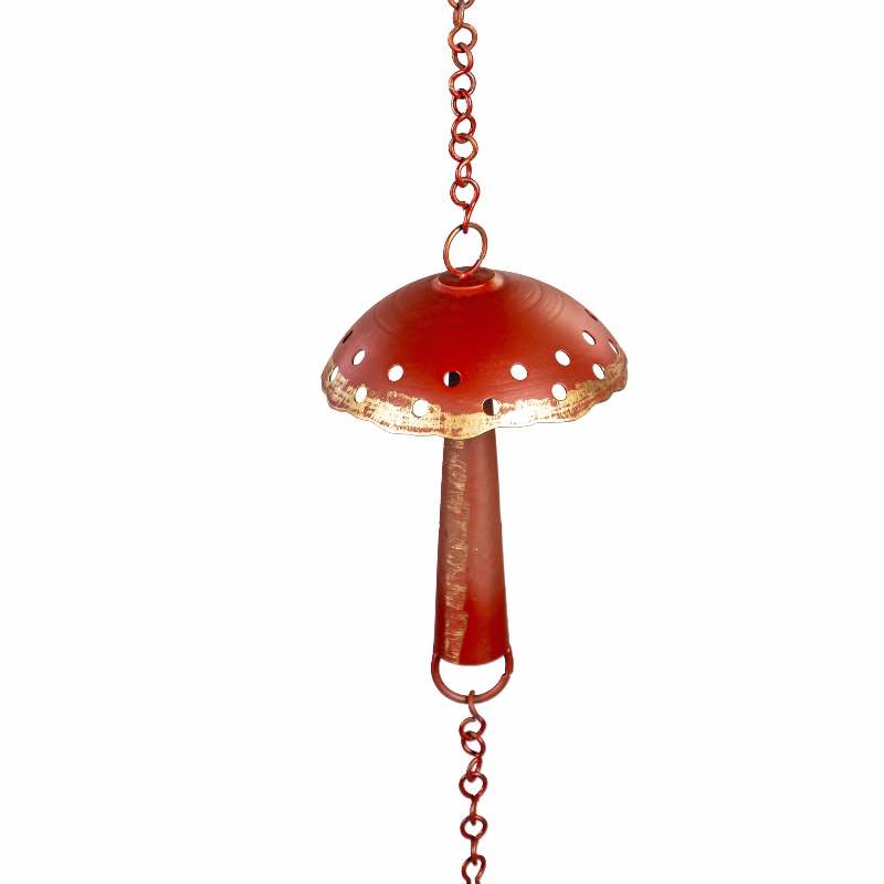 Red Metal Mushroom Rain Chain