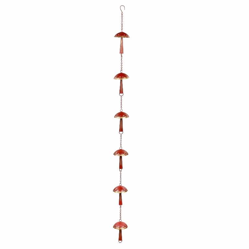 Red Metal Mushroom Rain Chain