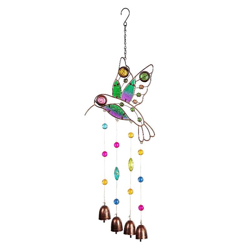 Metal and Glass Hummingbird Wind Chime with Bells