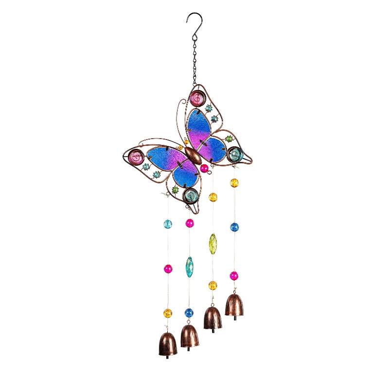 Metal and Glass Butterfly Wind Chime with Bells