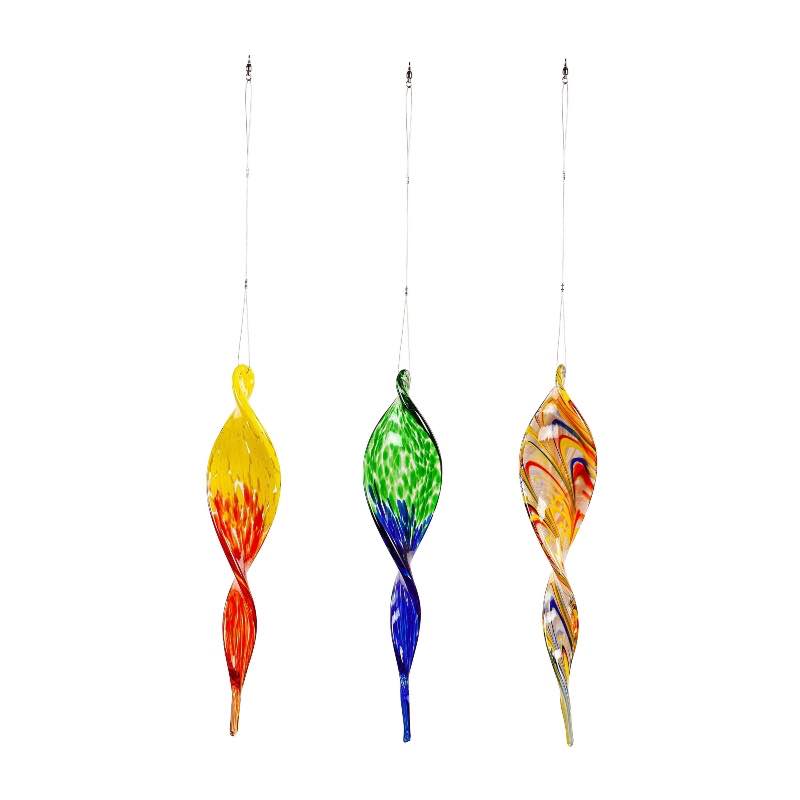 Multi-Color Hanging Art Glass Outdoor Ornaments, Set of 3