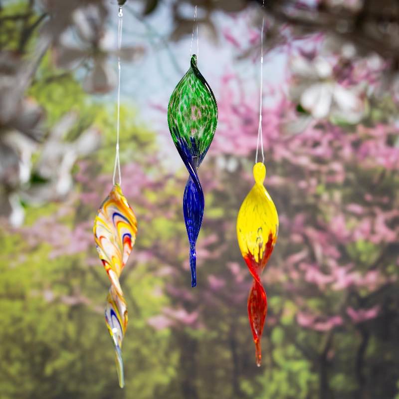 Multi-Color Hanging Art Glass Outdoor Ornaments, Set of 3