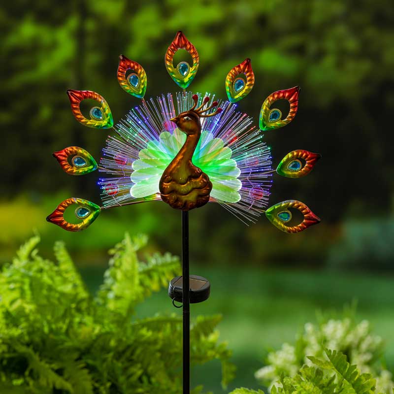 Fiber Optic Solar Peacock Garden Stake