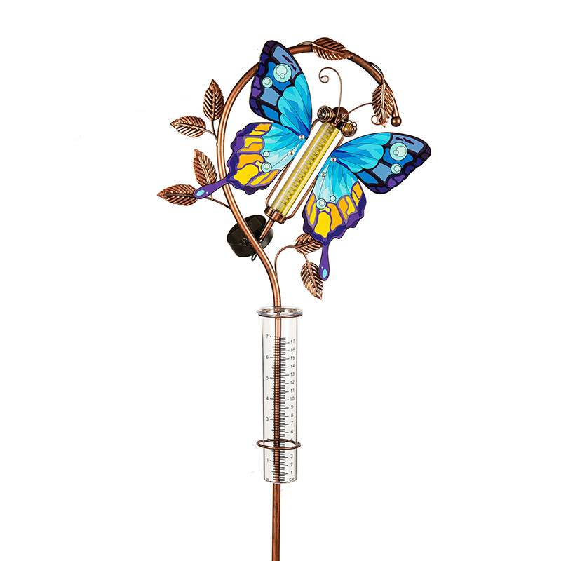 Blue Butterfly Solar Rain Gauge Stake