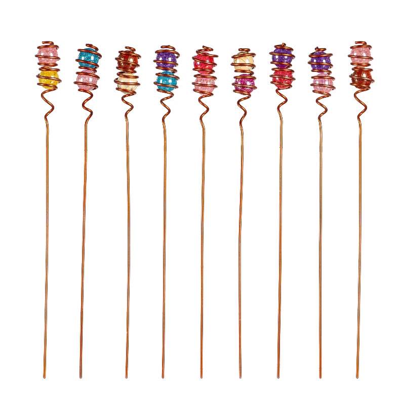 Copper Wire Art Glass Plant Picks, Set of 9