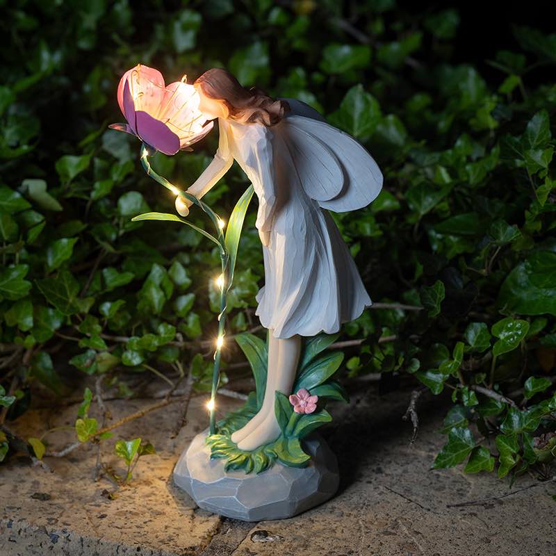 LED Pink Flower Garden Angel Statue