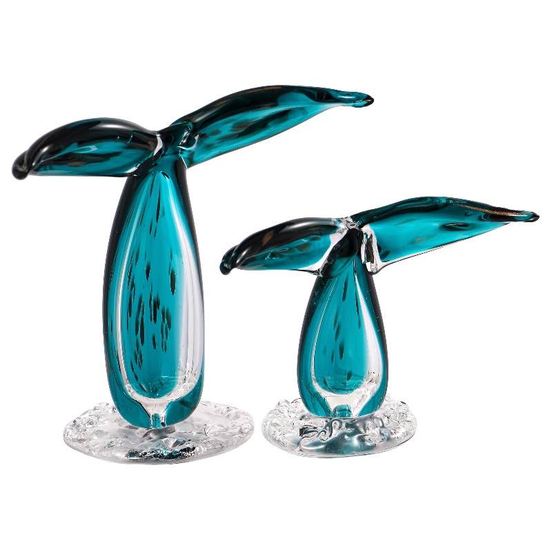 Glass Whale Tail Tabletop Decor, Set of 2