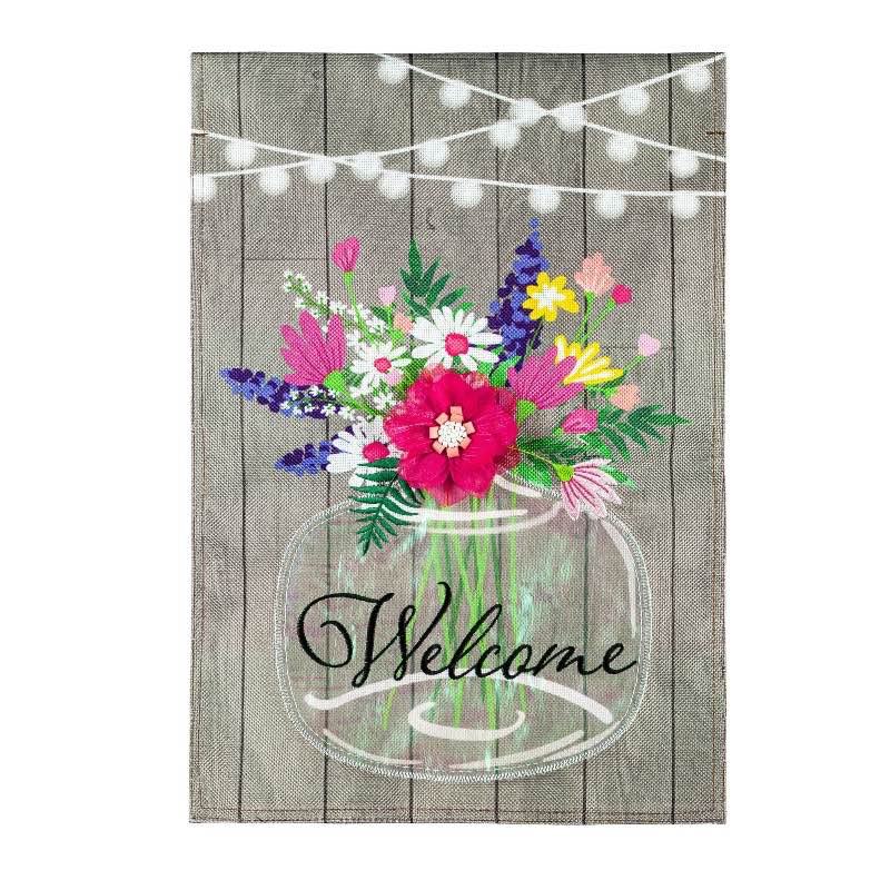 Mason Jar with Flowers Burlap Garden Flag