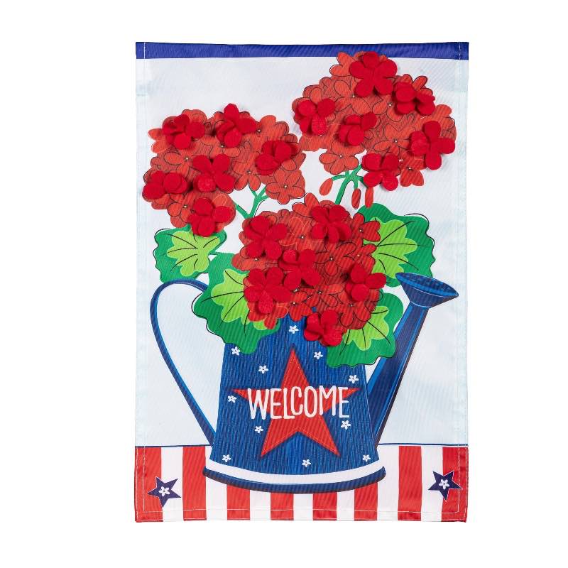 Patriotic Geraniums Applique Garden Flag