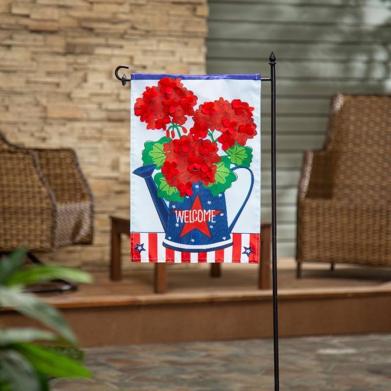 Patriotic Geraniums Applique Garden Flag