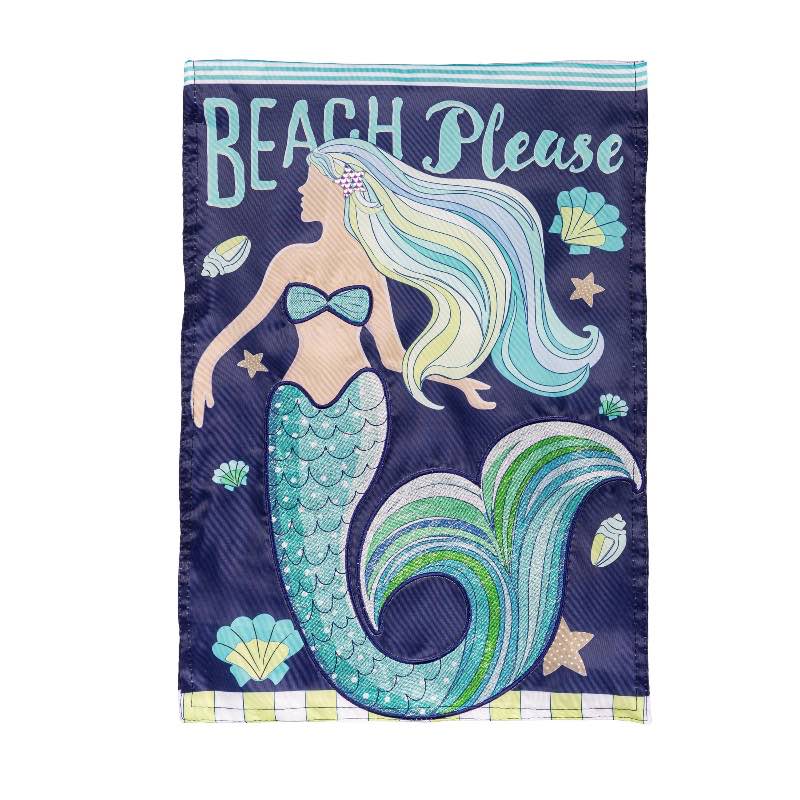 Mermaid Beach House Applique Garden Flag