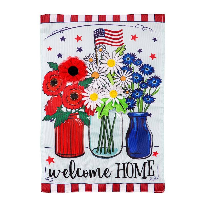 Patriotic Floral Applique Garden Flag