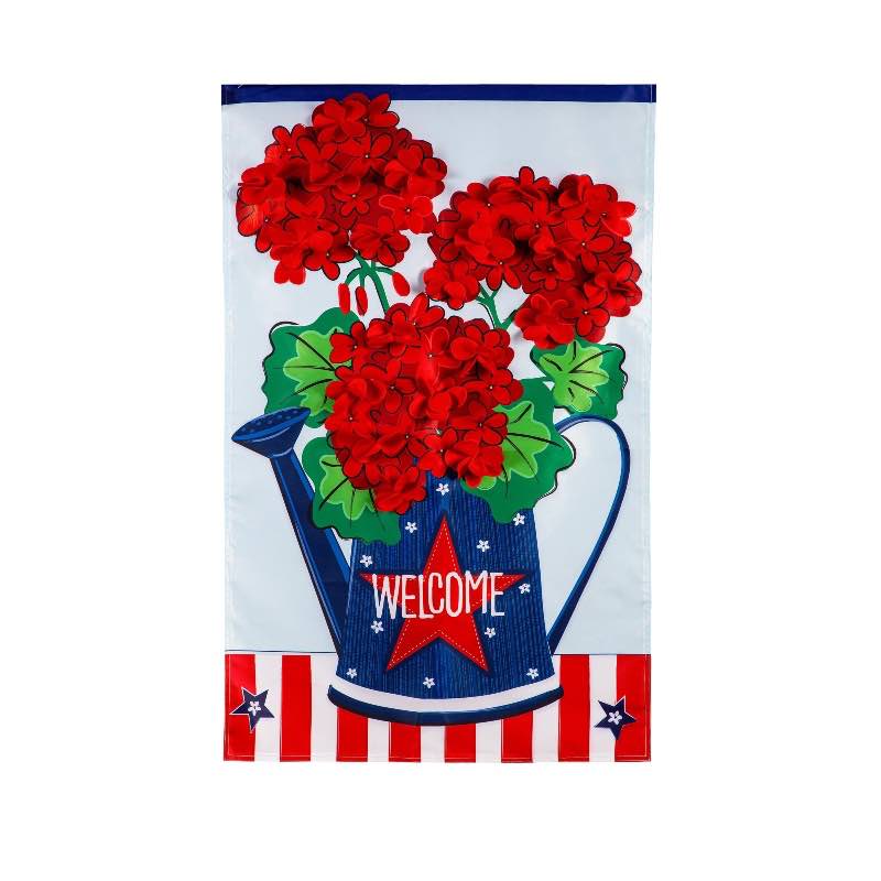 Patriotic Geraniums Applique House Flag