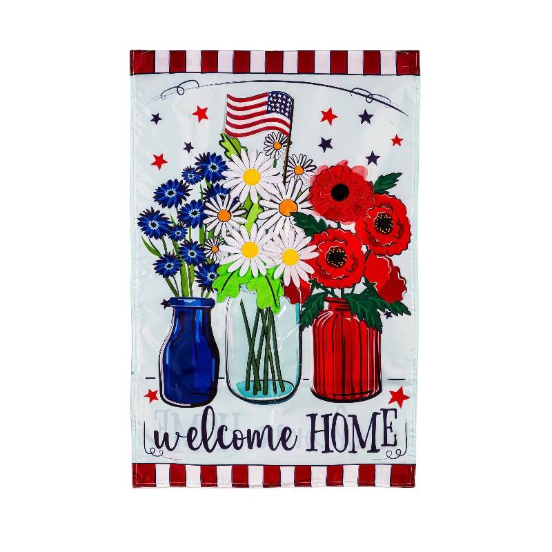 Patriotic Floral Applique House Flag