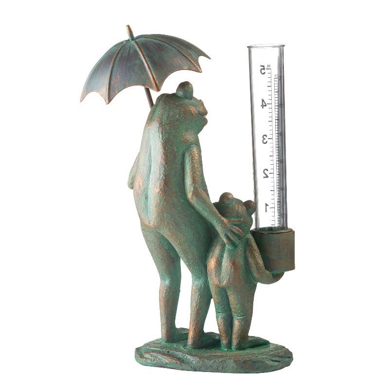 Father and Son Frogs with Umbrella with Acrylic Rain Gauge