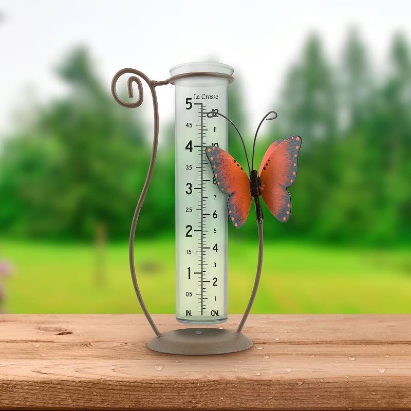 Metal Butterfly Tabletop Rain Gauge