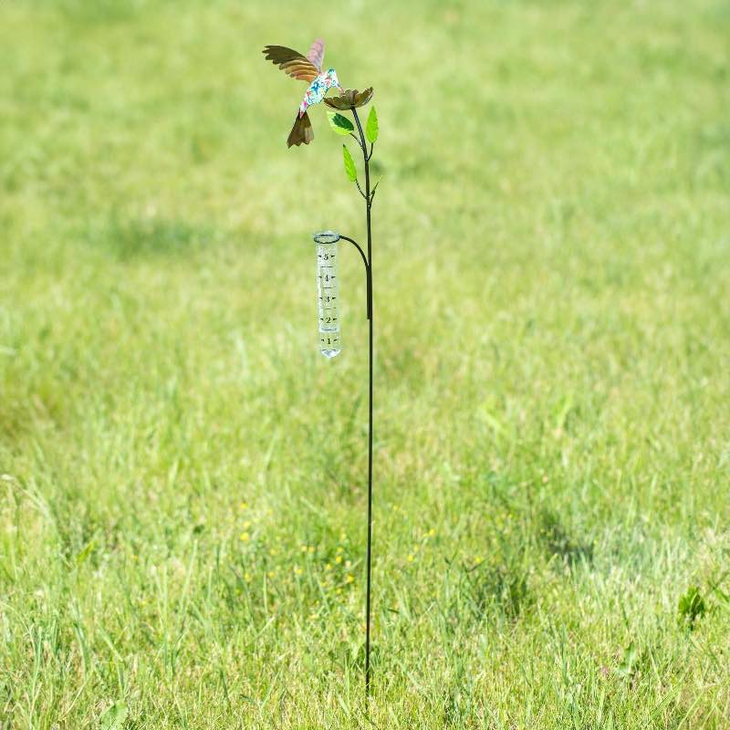 Metal Hummingbird Rain Gauge Stake