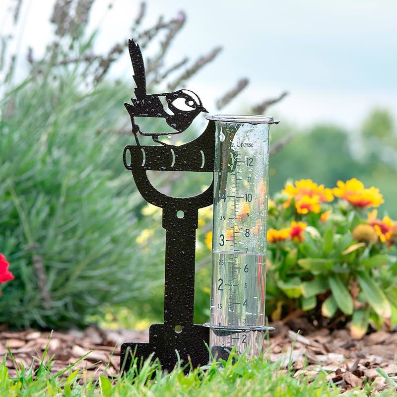 Metal Shovel and Bird Rain Gauge Stake