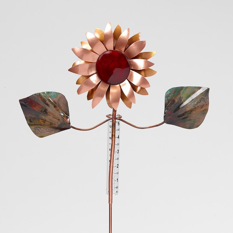 Copper Sunflower Rain Gauge