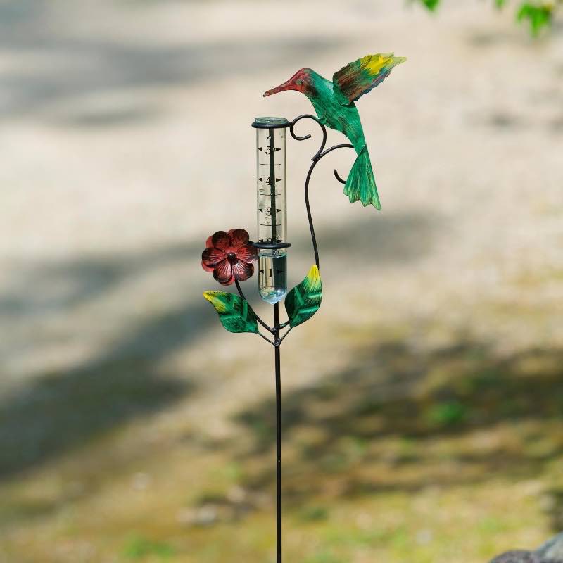 Multi-Colored Hummingbird Rain Gauge Garden Stake