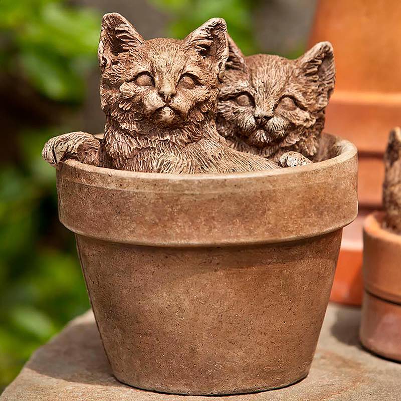 Cast Stone Kittens in Pot Statue