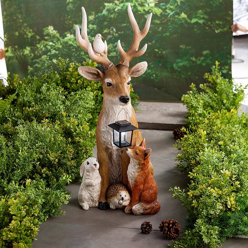 Deer and Friends Solar Holiday Figurine