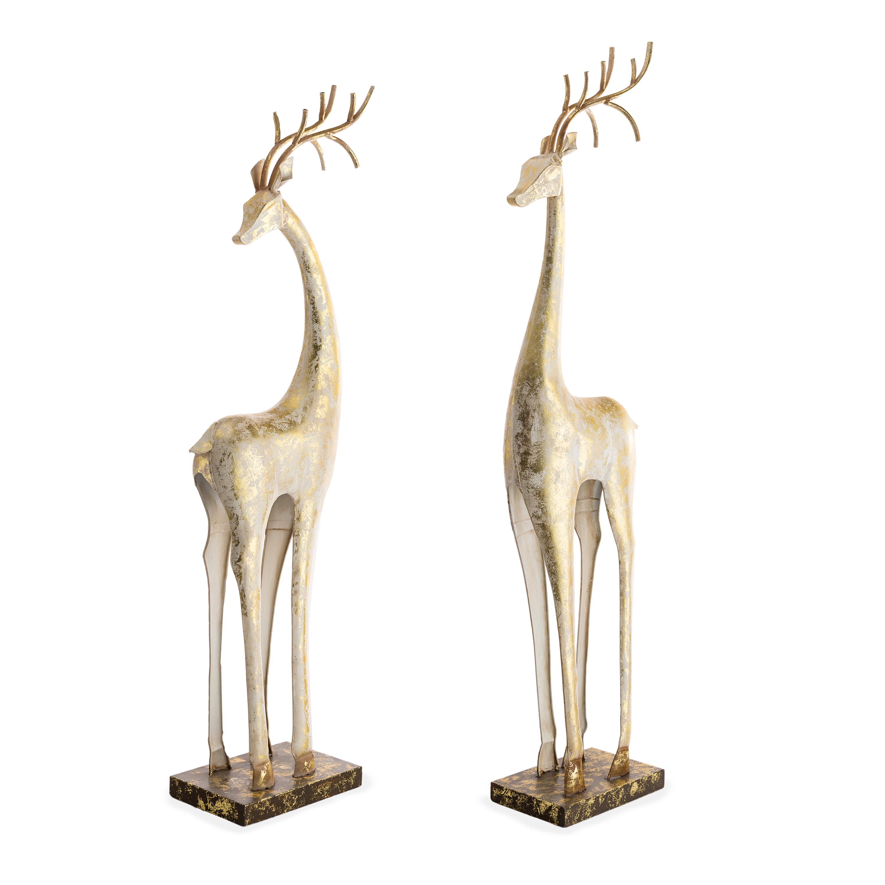 Gold and White Painted Iron Deer Statues, Set of 2