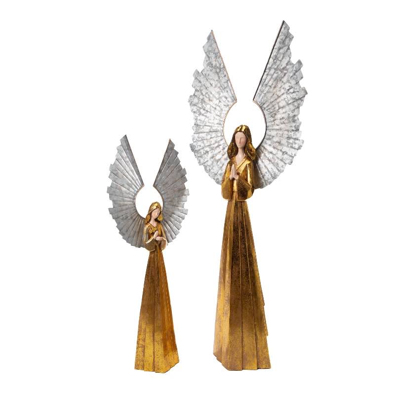 Golden Angels with Raised Metal Wings, Set of 2