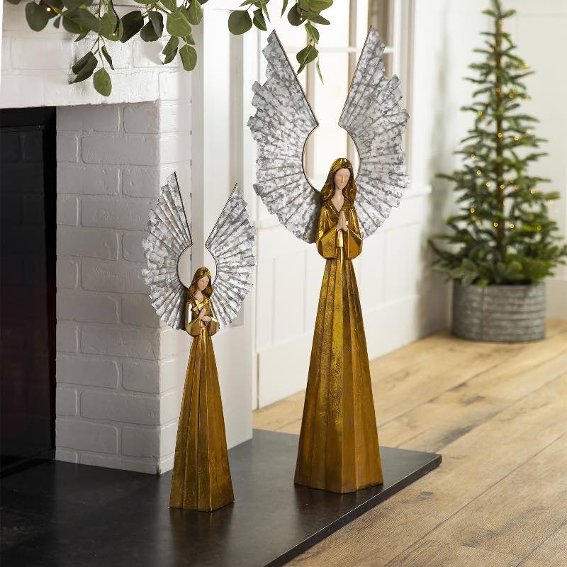 Golden Angels with Raised Metal Wings, Set of 2