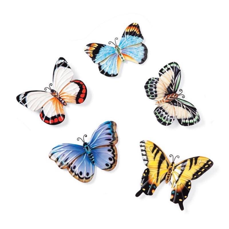 Set of 5 Handpainted Tin Butterfly Magnets