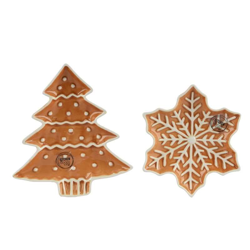 Set of 2 Tree and Snowflake Cookie Plates