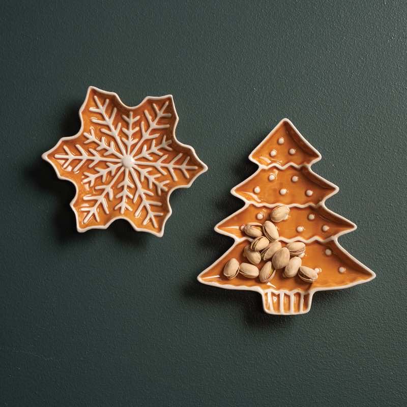 Set of 2 Tree and Snowflake Cookie Plates