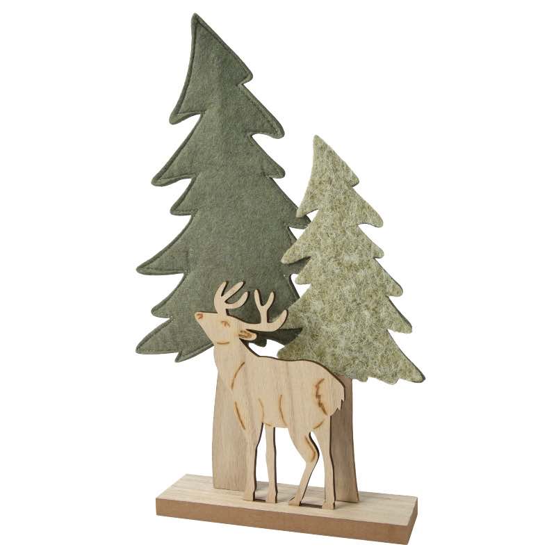 Wood and Felt Trees with Reindeer Accent